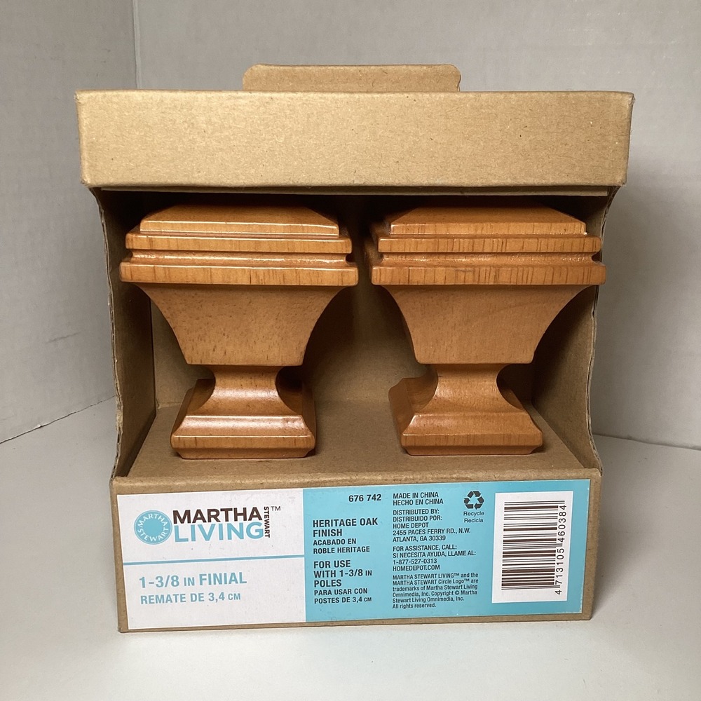 Martha Stewart Living 1-3/8 in Square Wood Finials Heritage Oak 2 Pack 676 742